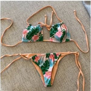 🪞 SET front keyhole tie up 2 piece printed tropical beach bikini matching set